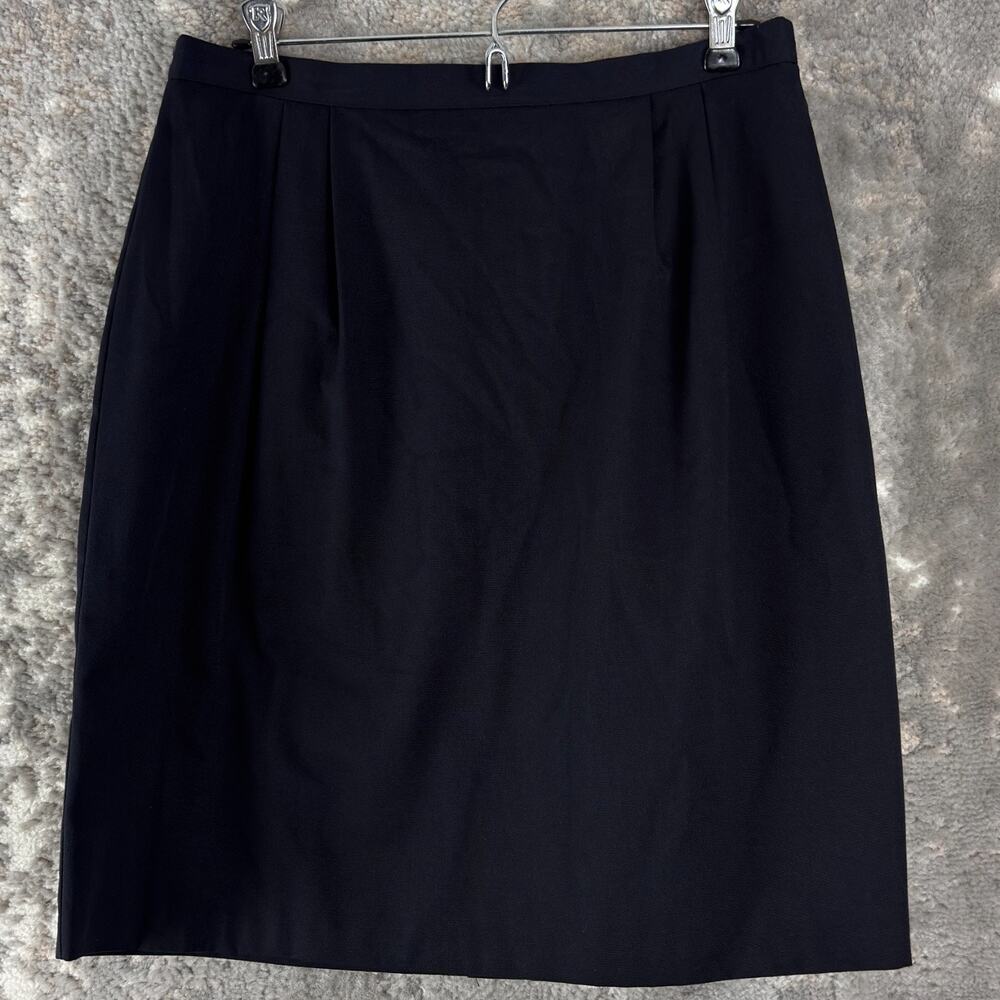Kathie Lee Size 14 Minimalist Career Knee Length Pencil Skirt Black Zip Button